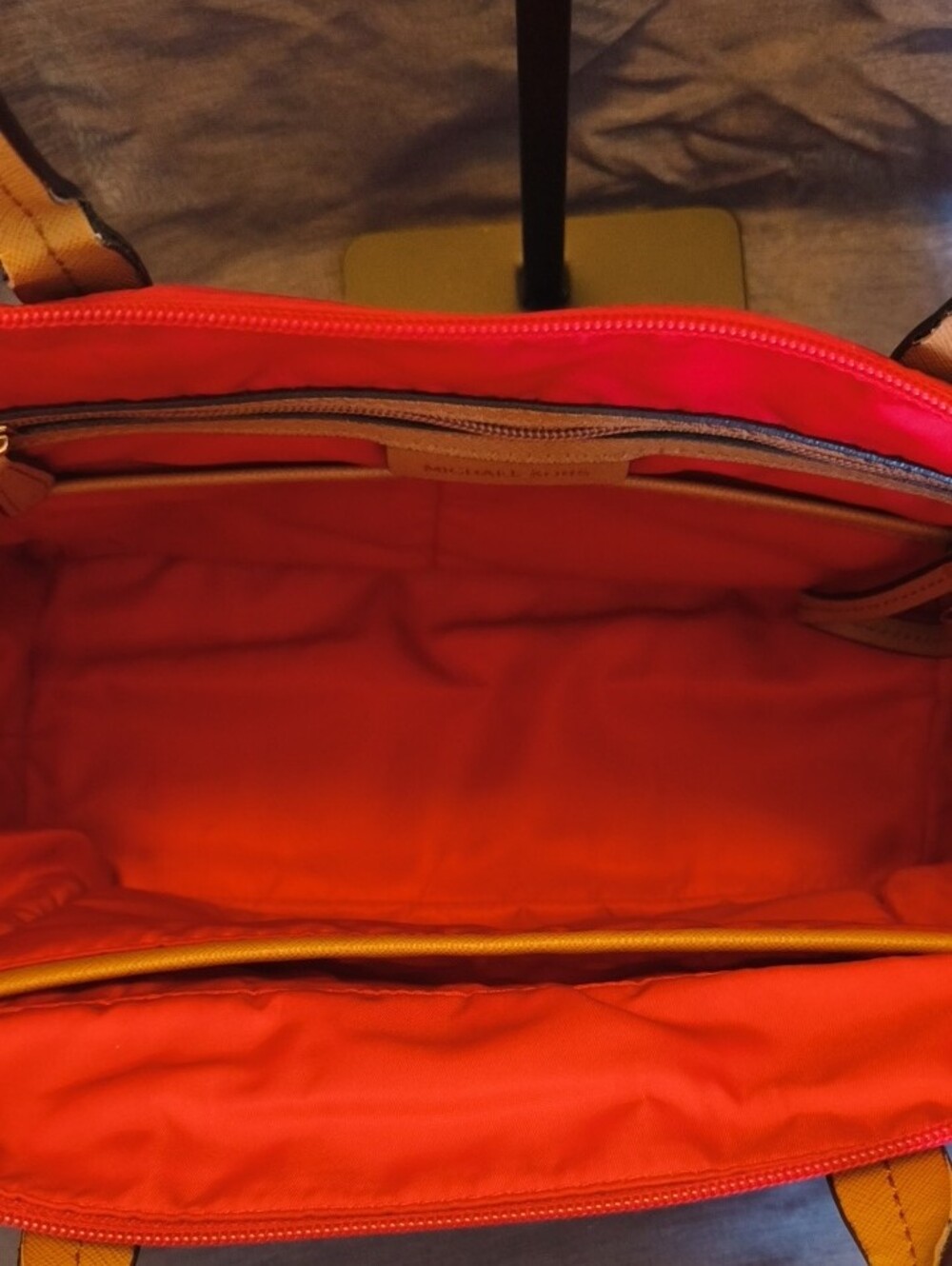 Michael Kors Bright Red Tote with Tan Straps - Picture 5 of 6